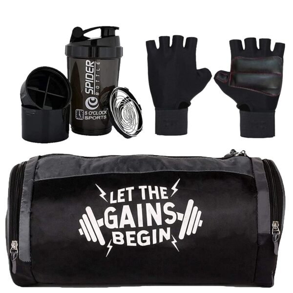 5 O'CLOCK Sports Grey Leather Gym Bag Combo
