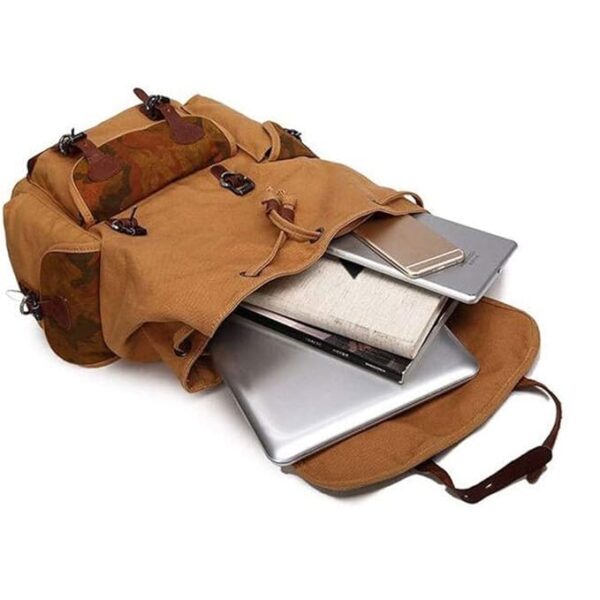 Laptop Classical Leather Canvas Military Backpack - Image 3
